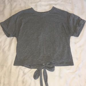 Gray open back self tie tee